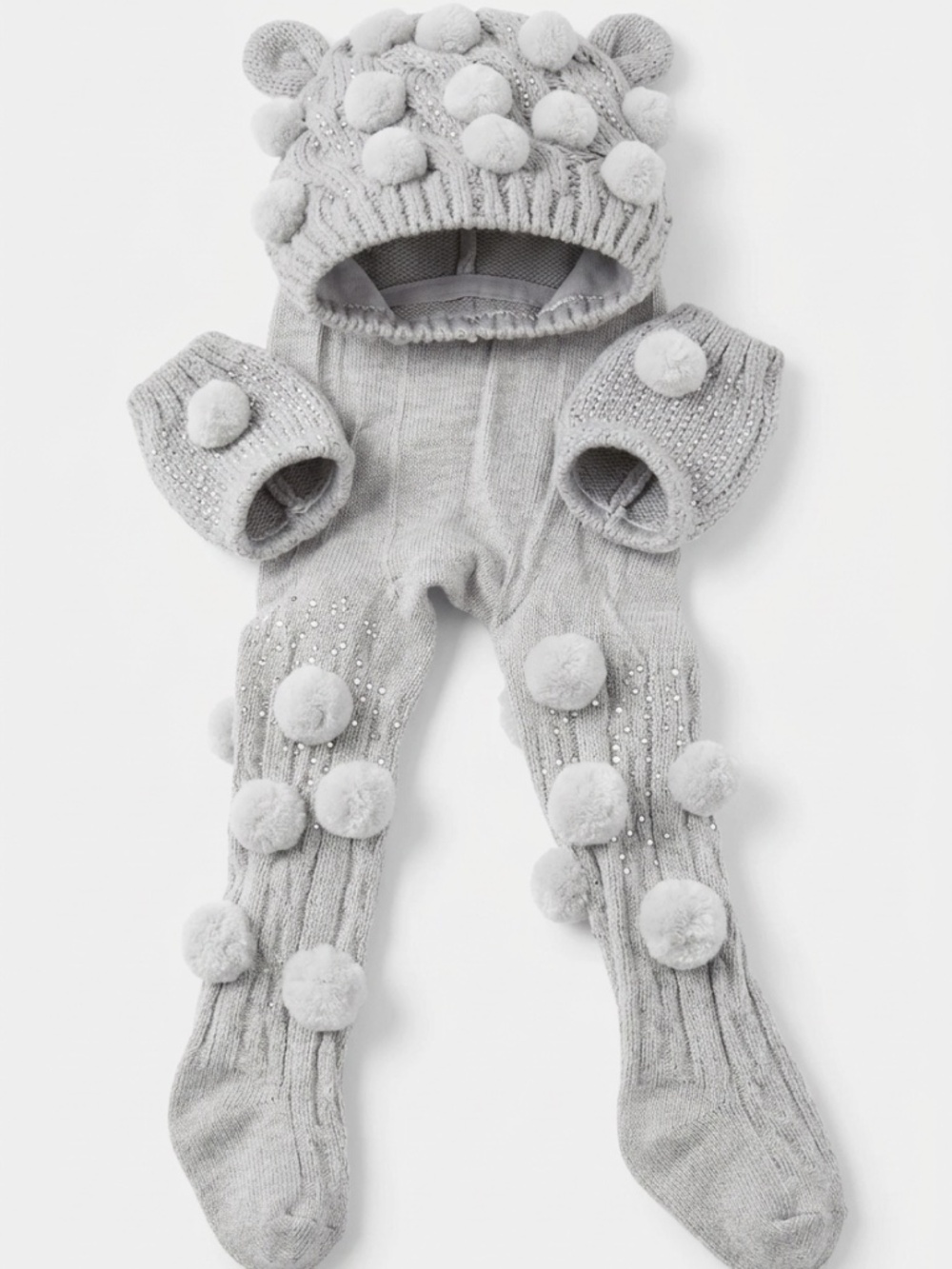 tay perfectly in place all Baby Girl Grey Cable Knit 3pc Winter Set Hat Mittens